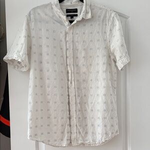 Banana Republic White Short-Sleeve Button-Down with Micro Square Pattern
